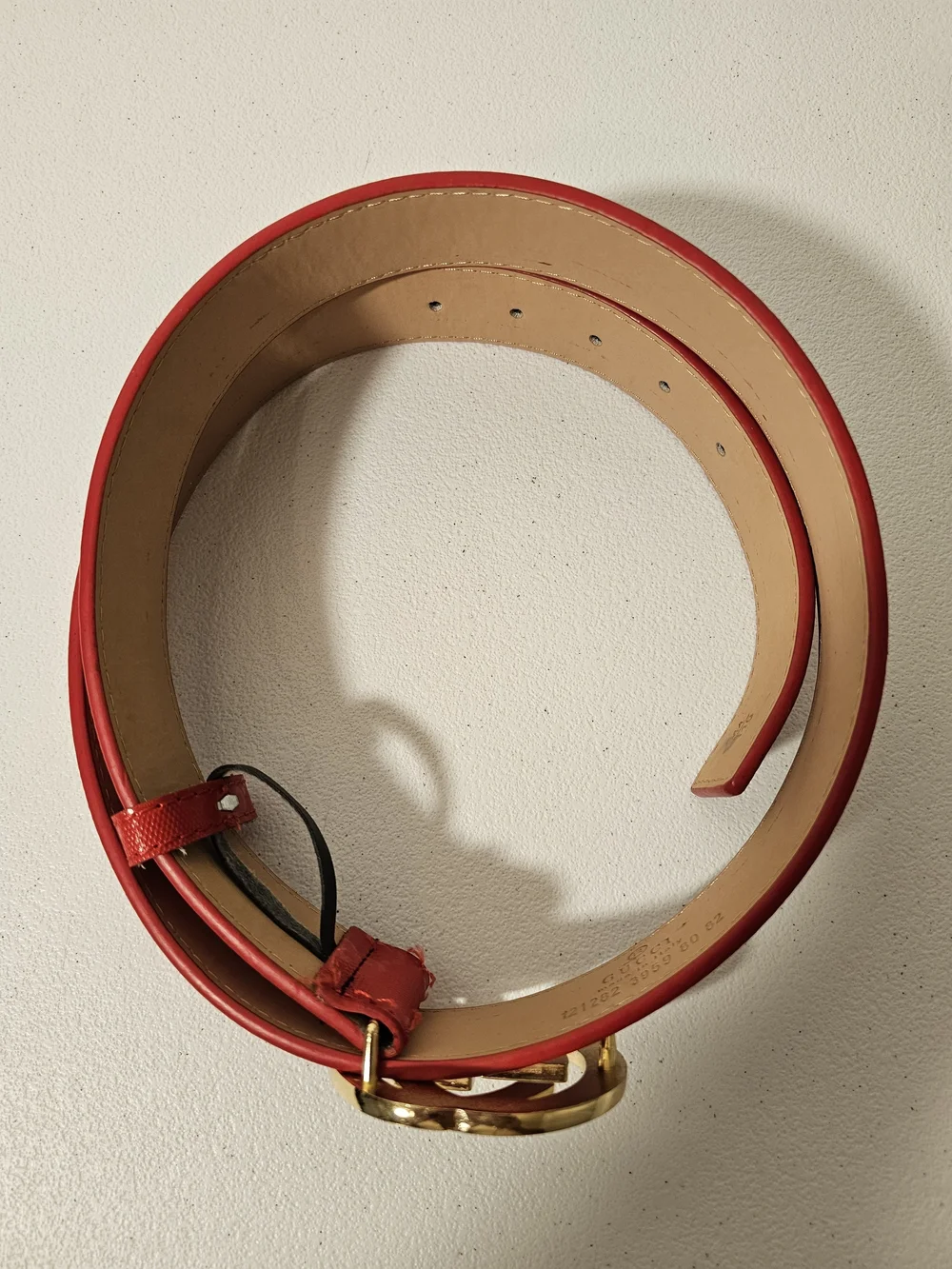 Gucci Red Patent Leather Belt with Gold Crystal GG Buckle
